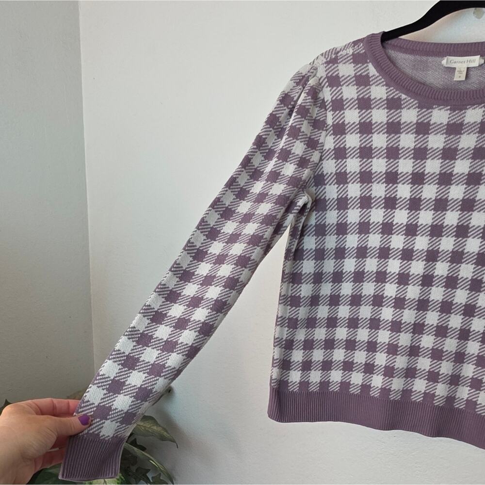 GARNET HILL Gingham Pima Cotton Pullover Sweater Purple Preppy Sz Small - Picture 8 of 12